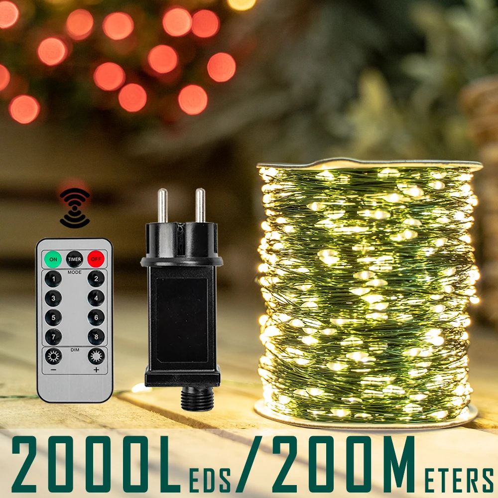 

Fairy String Lights 2000LEDs 200Meters Ramadan Tree Holiday Street Garland Wall Dorm Outdoor Decoration Christmas Lights