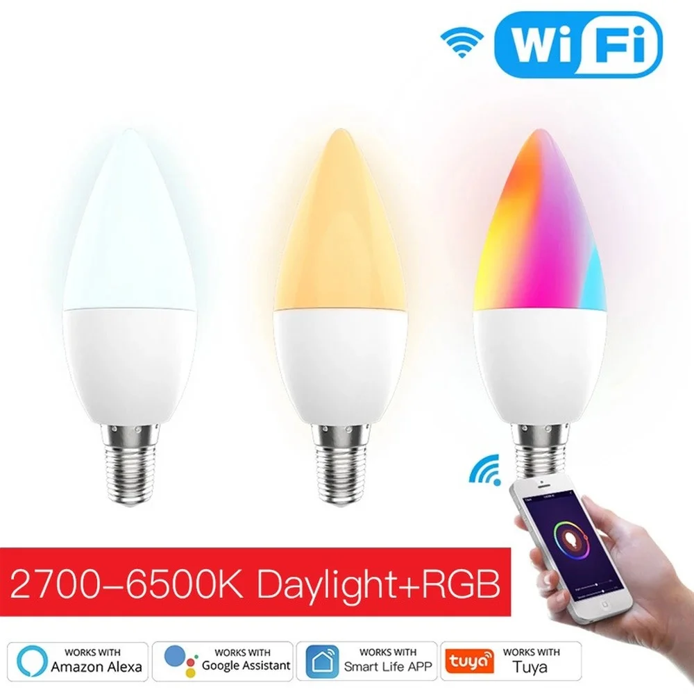 

LED Smart Bulb WiFi RGB 2700-6500K C+W 4.5W Dimmable Smart Life Tuya APP Remote Control Light Lamp Work with Alexa/Google Home