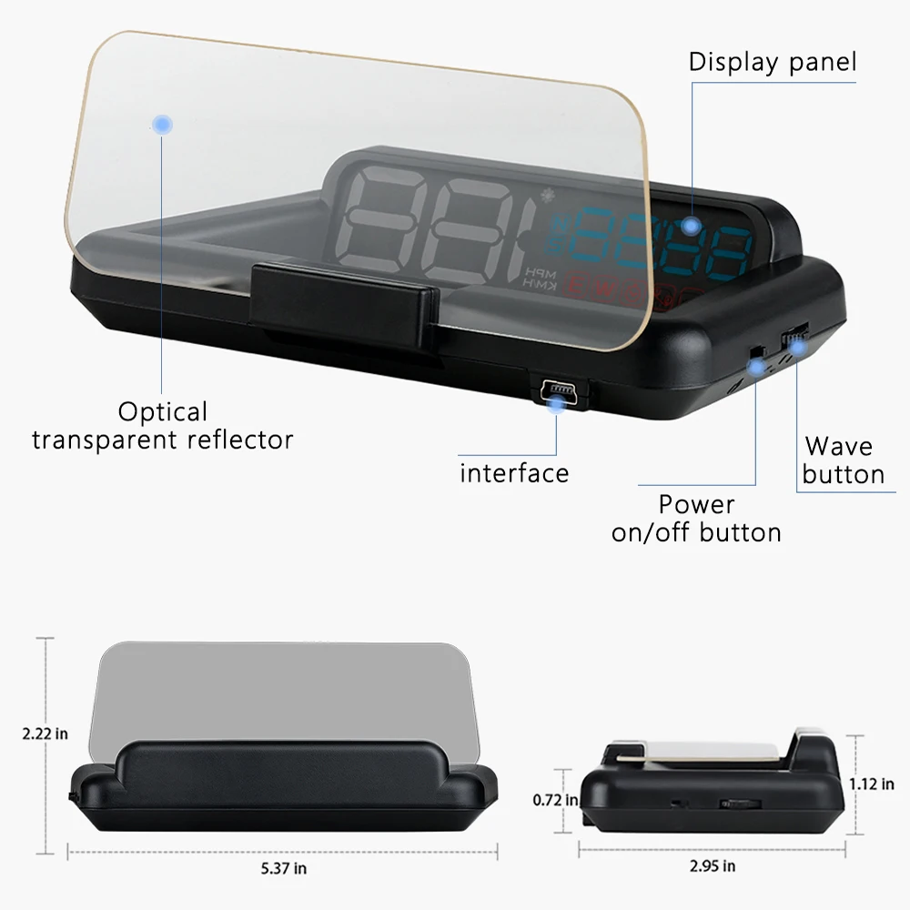 

T900 Mirror Car HUD obd2 Car Head up display Speed Projector Overspeed RPM Voltage Security Alarm DiiYiiriving Computer