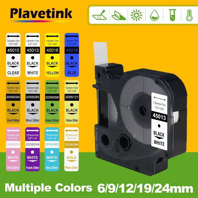 

Plavetink Compatible for Dymo 45013 d1 LM210D LM420P LM360D Label Tapes Black on White 12mm*7m Label Maker Letter Printer Ribbon