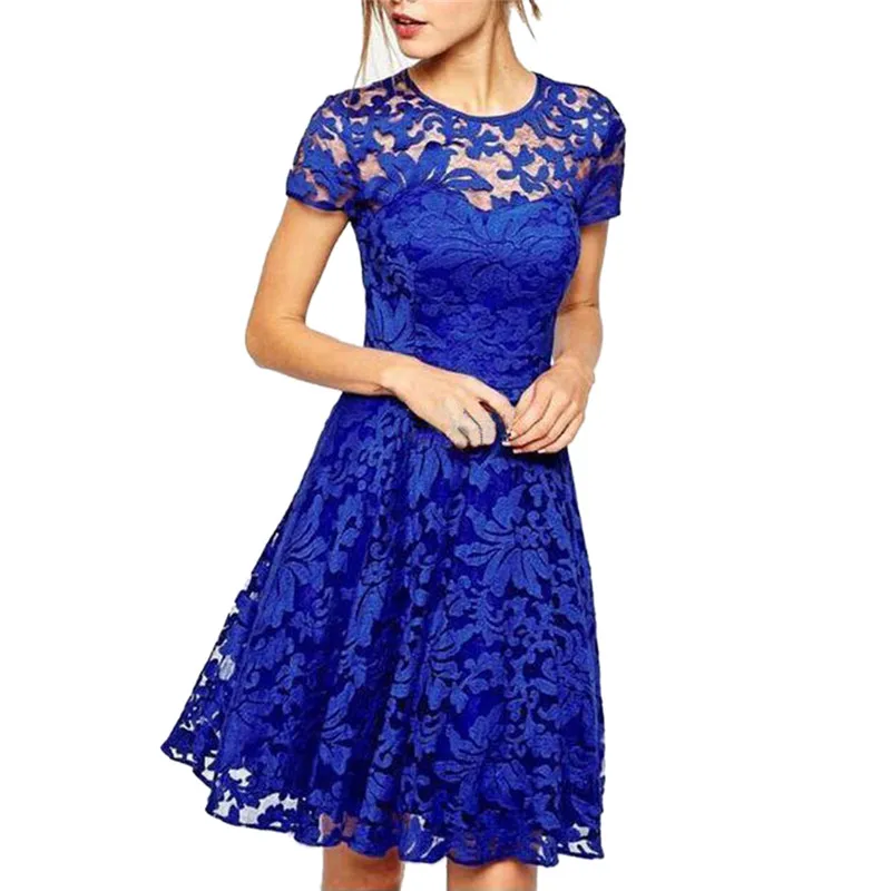 

Women Lace Dress Fashion Elegant Sweet Hallow Out Lace Sexy Party Princess Dress Summer Dresses Vestidos For Women