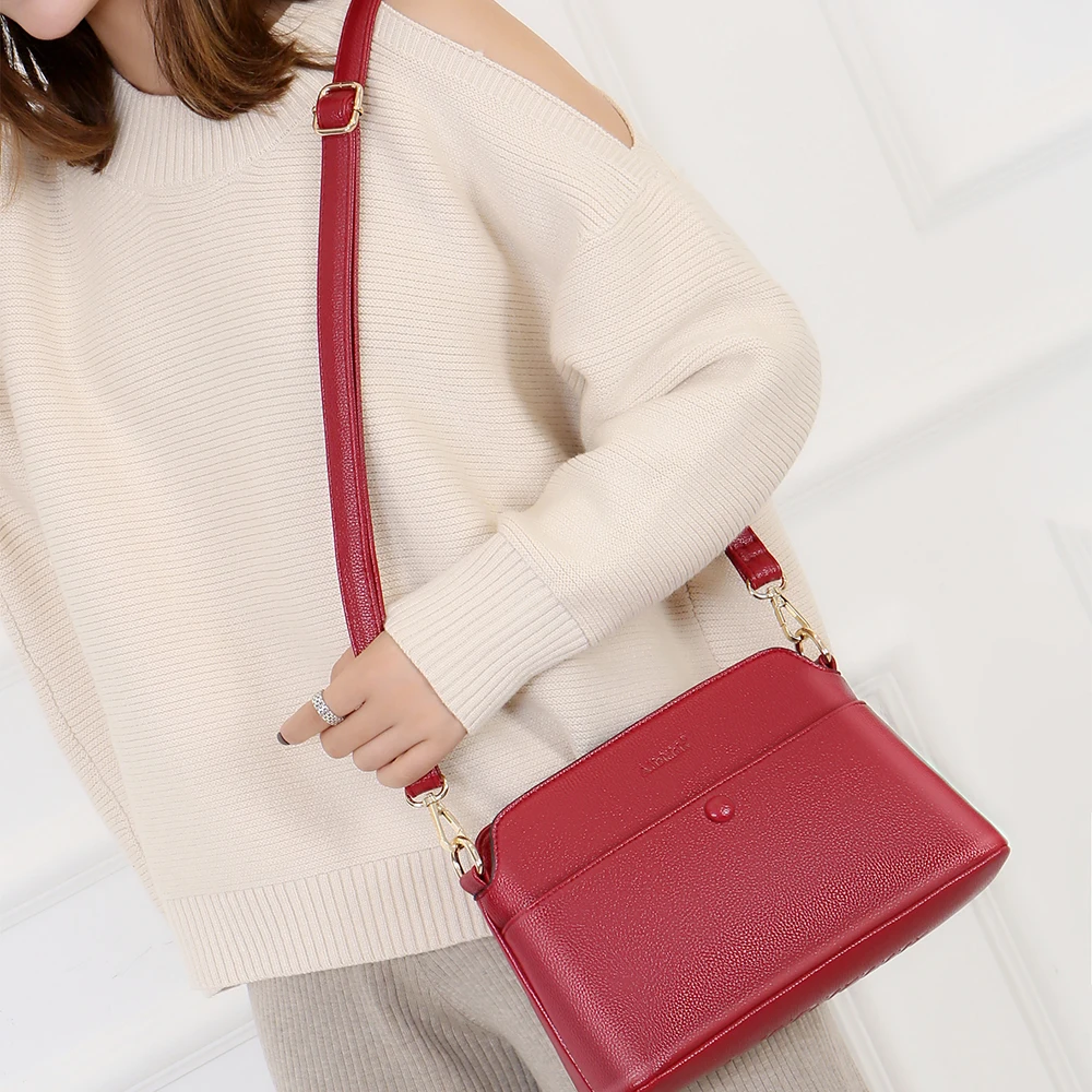 Женские сумки из натуральной кожи модные с линиями личи большие ручные красные