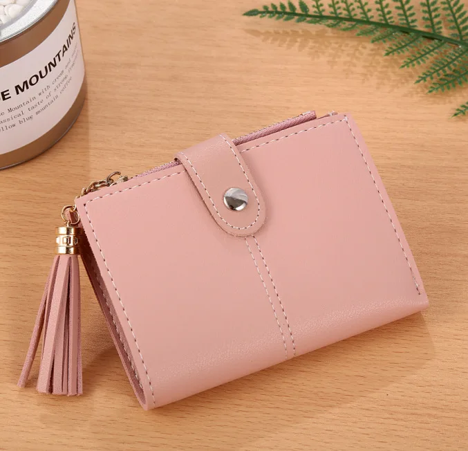 LightPink Женский короткий мини-кошелек с кисточками, кошелек для монет, кредитный держатель для карт, органайзер, карманные классические однотонные кошельки, новые модные кошельки - Цвет: LightPink