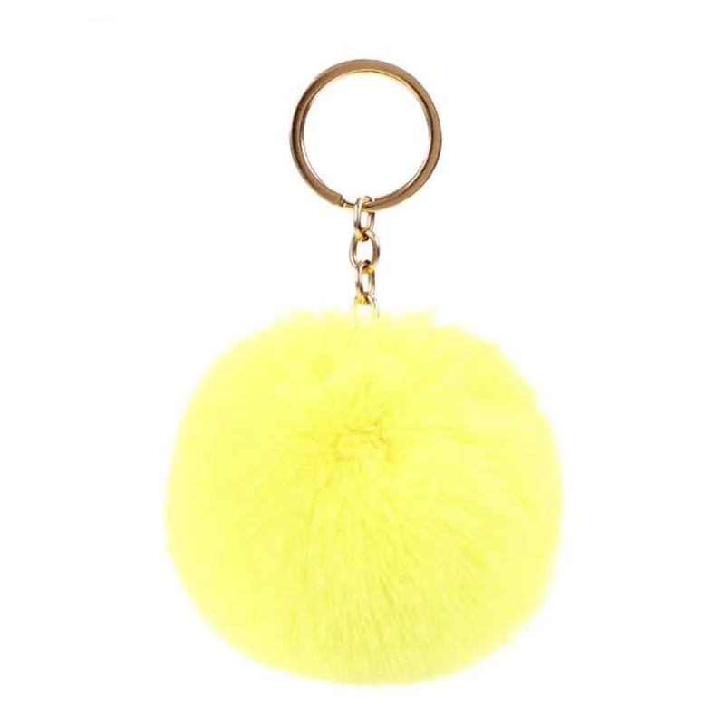 819238 8cm Simple Pompom Fur ball Keychain Artificial Rabbit Fur Animal Key Chain For Woman Car Bag Accessories Key Ring 15 colors - Цвет: 819238