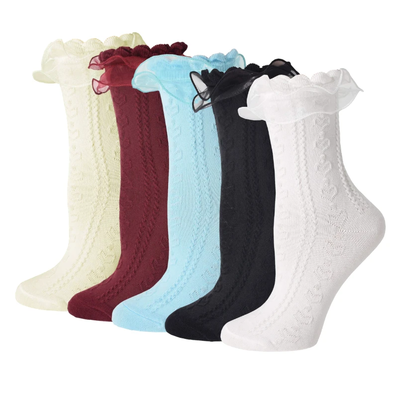 Носки RMSWEETYIL женские кружевные с оборками В Стиле Лолита белые | Женская одежда