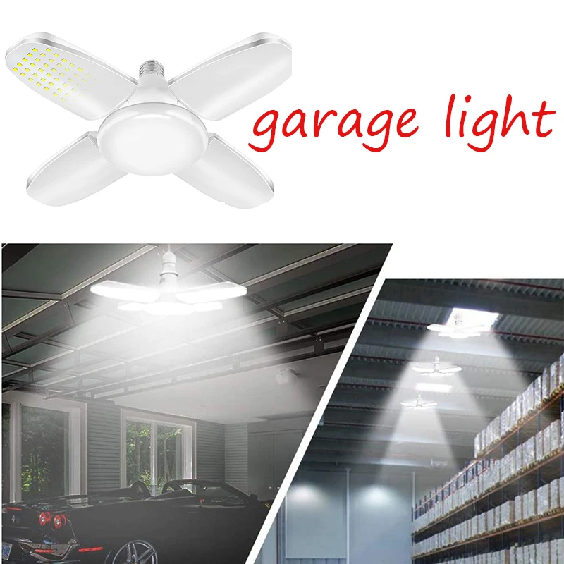

Garage Light E27 Led Bulb Foldable Fan Blade Light 4 Adjustable Fan Blades Deformable Workshop Warehouse Ceiling Lighting