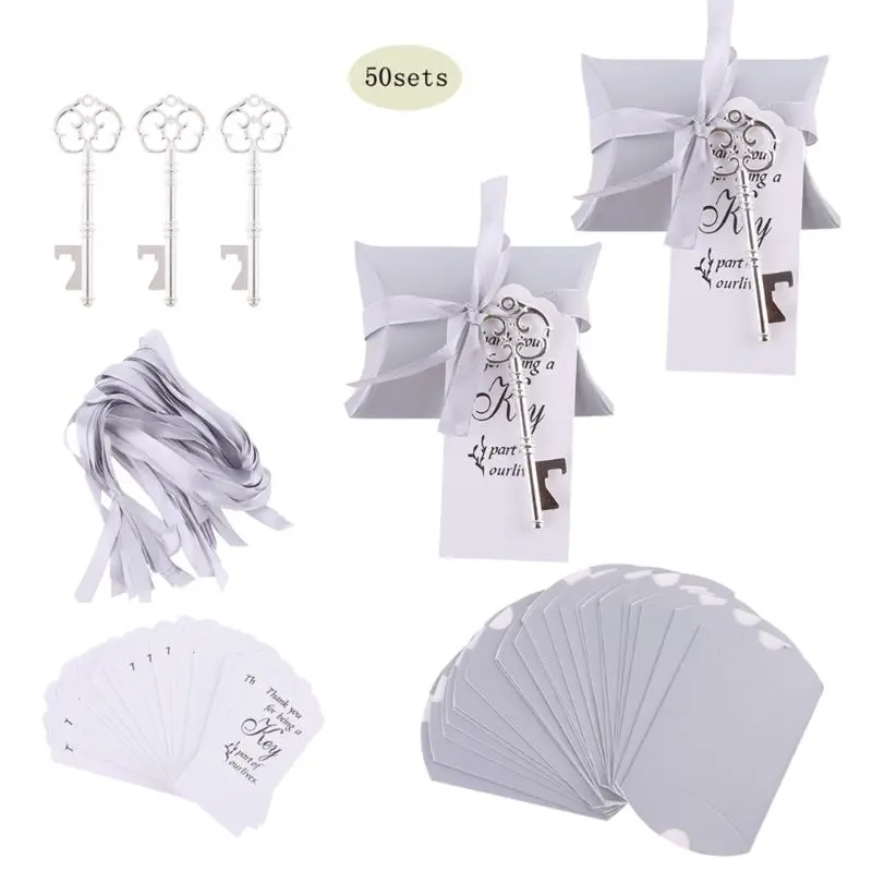 50 комплектов Свадебная вечеринка открывалка для ключей с биркой бумажный пакет