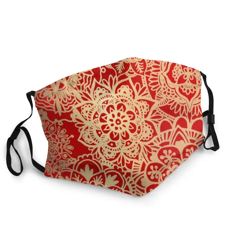 

Red Gold Mandala Washable Face Mask Unisex Adult Bohemian Boho Anti Haze Dustproof Protection Cover Respirator Mouth Muffle