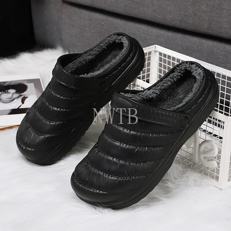 

Winter Men's Sandals Waterproof Non-Slip Home Leather Slippers Women Warm Indoor Cotton Shoes Ladies Soft SlippersCouples Shoes