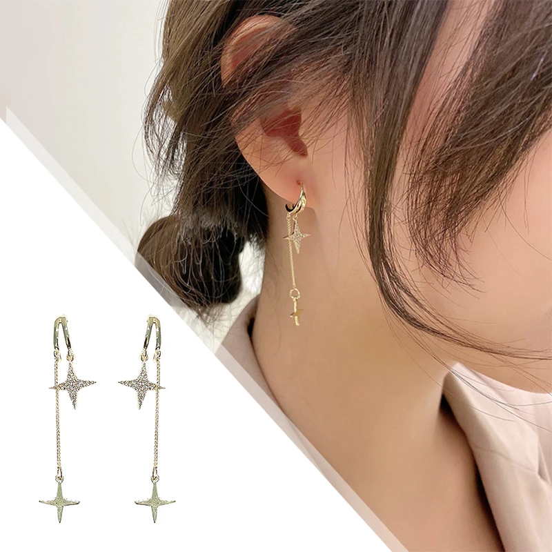 

2021 New Popular Arrival Crystal Trendy Star Tassel Long Dangle Earrings For Women Fashion Sweet Gold Metal Jewelry Gifts