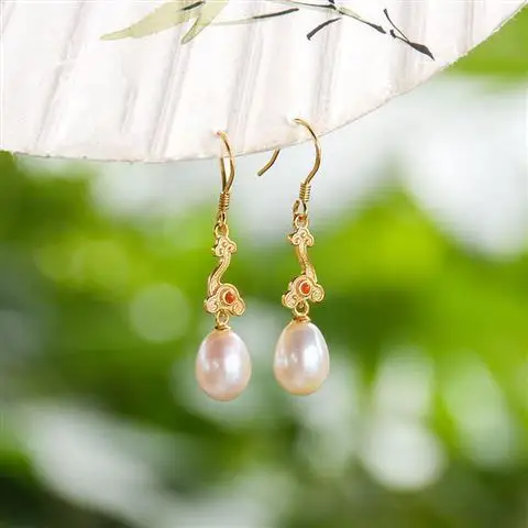 

Yunzhu Natural Pearl Chinese Style Earrings S925 Sterling Silver Eardrops Gorgeous Rich Classical Elegant Palace Style Earrings