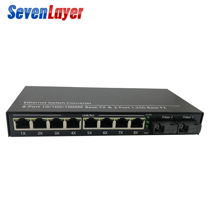 Волоконно оптический медиа конвертер коммутатор Gigabit Ethernet 10/100/1000M 8 RJ45 UTP и 2 SC