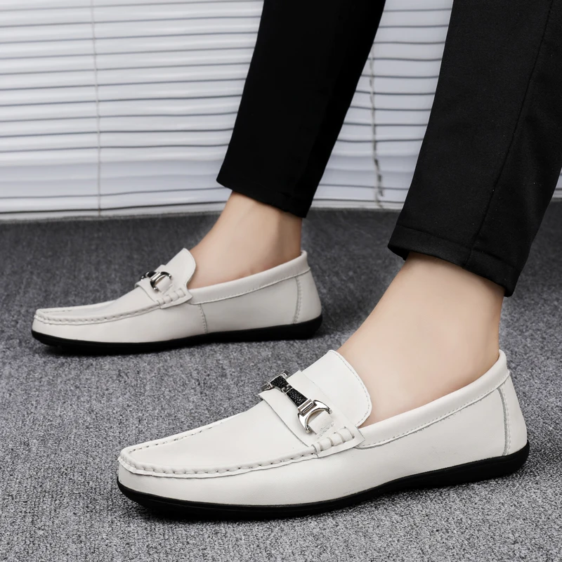 Big Size 37-46 Fashion Men Shoes Leather Casual Summer Shoes Classic Mens Loafers Elegant Slip On Men's Flats Male Driving Shoes