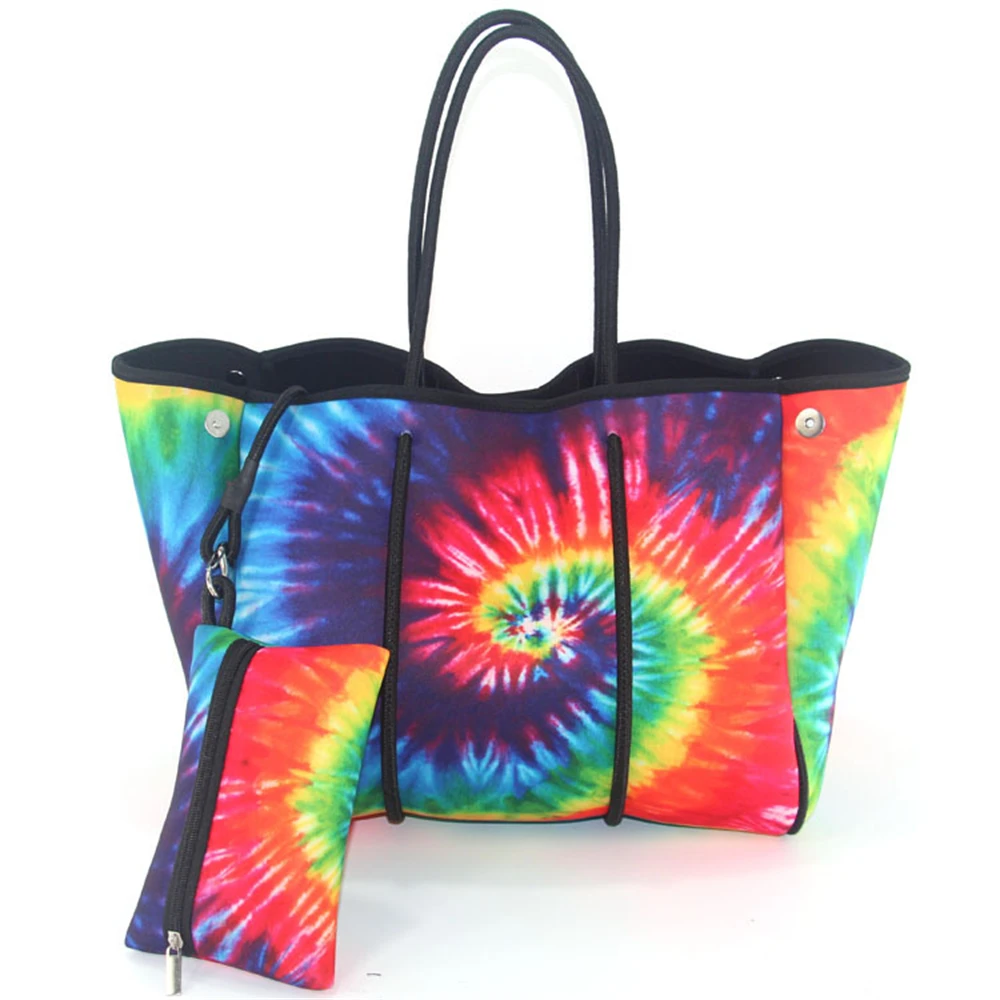 

Hot Tie Dye Fashion Print Neoprene Bag Waterproof Handbag Women Casual Shopping Tote Bags Large Capacity Beach Bag Lash Packages