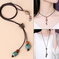 women honeydew bodhi necklace long adjustable rope chain butterfly ceramics sweater chain chinese ethnic accessories