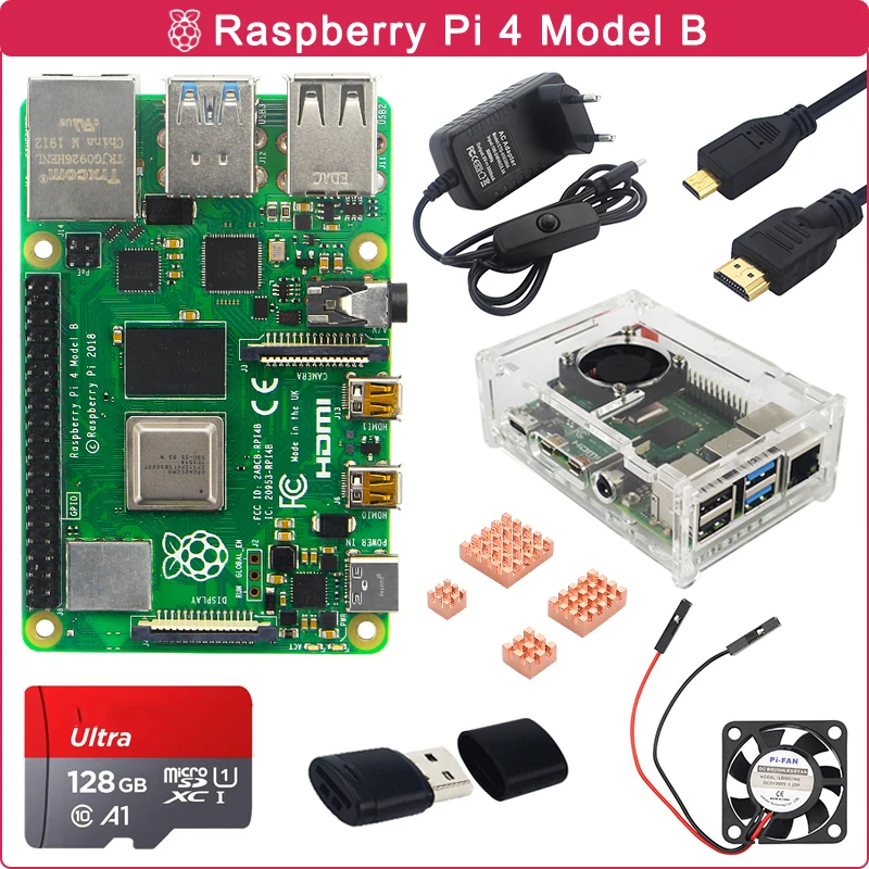 Kaufen Raspberry Pi 4 Modell B Kit 2GB 4GB 8 GB RAM Kühlkörper Lüfter Schalter Netzteil 32 64 128 GB SD Karte Für Raspberry Pi 4 B