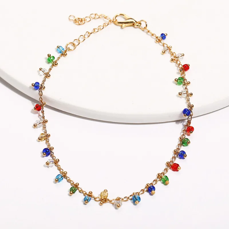 

2021 Women New Rainbow Color Glass Bead Anklet Jewelry Gift