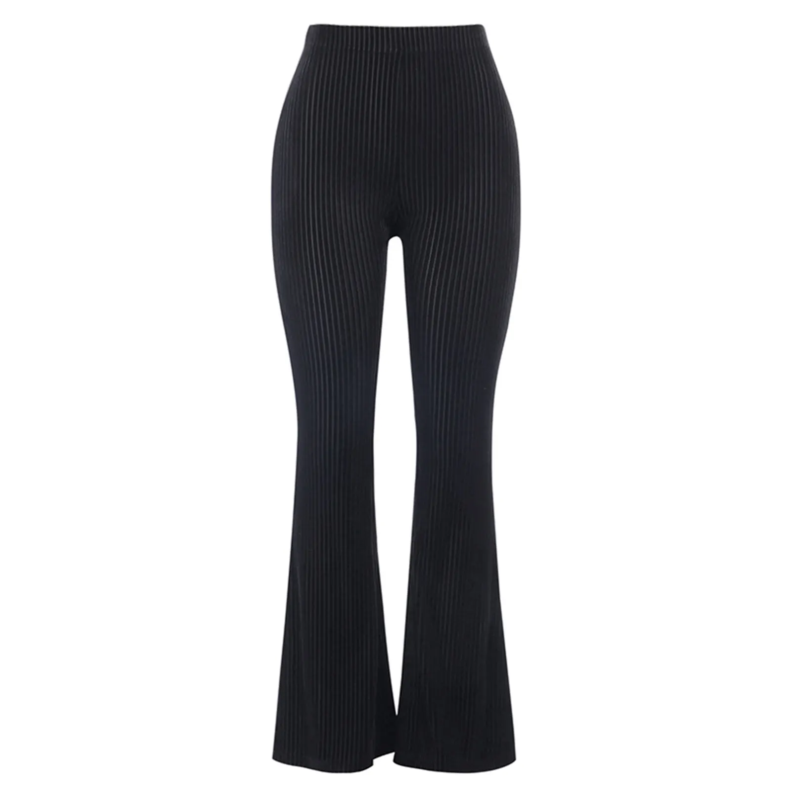 

Woman's Retro Sexy Bell-bottomed Long Pants Black High Waist Elastic Casual Suede Ribbed Loose Trousers for Daily Life Party