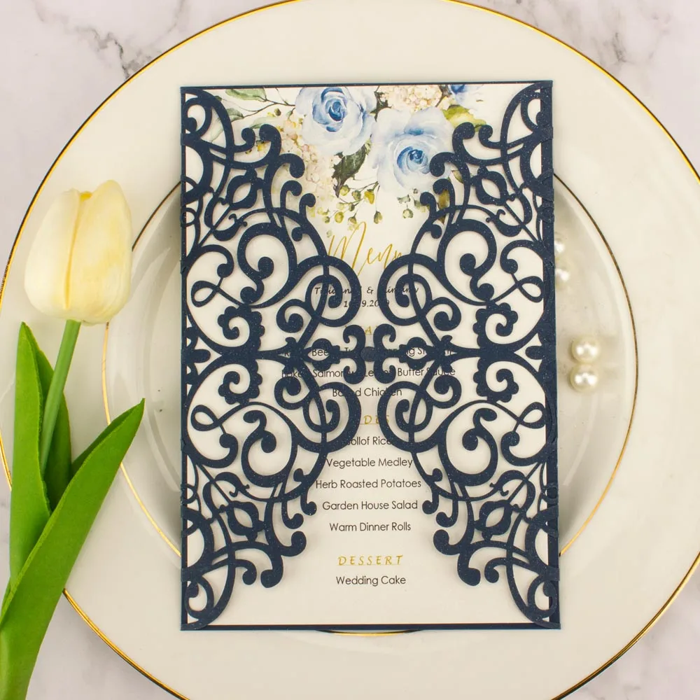 50 шт./лот жемчуг лазерной резки свадебные пригласительные открытки