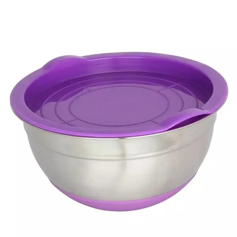purple Новая чаша из нержавеющей стали с герметичным покрытием без магнитного уплотнения силиконовой нижней Салатница для выпечки яиц кухонной утвари - Цвет: purple