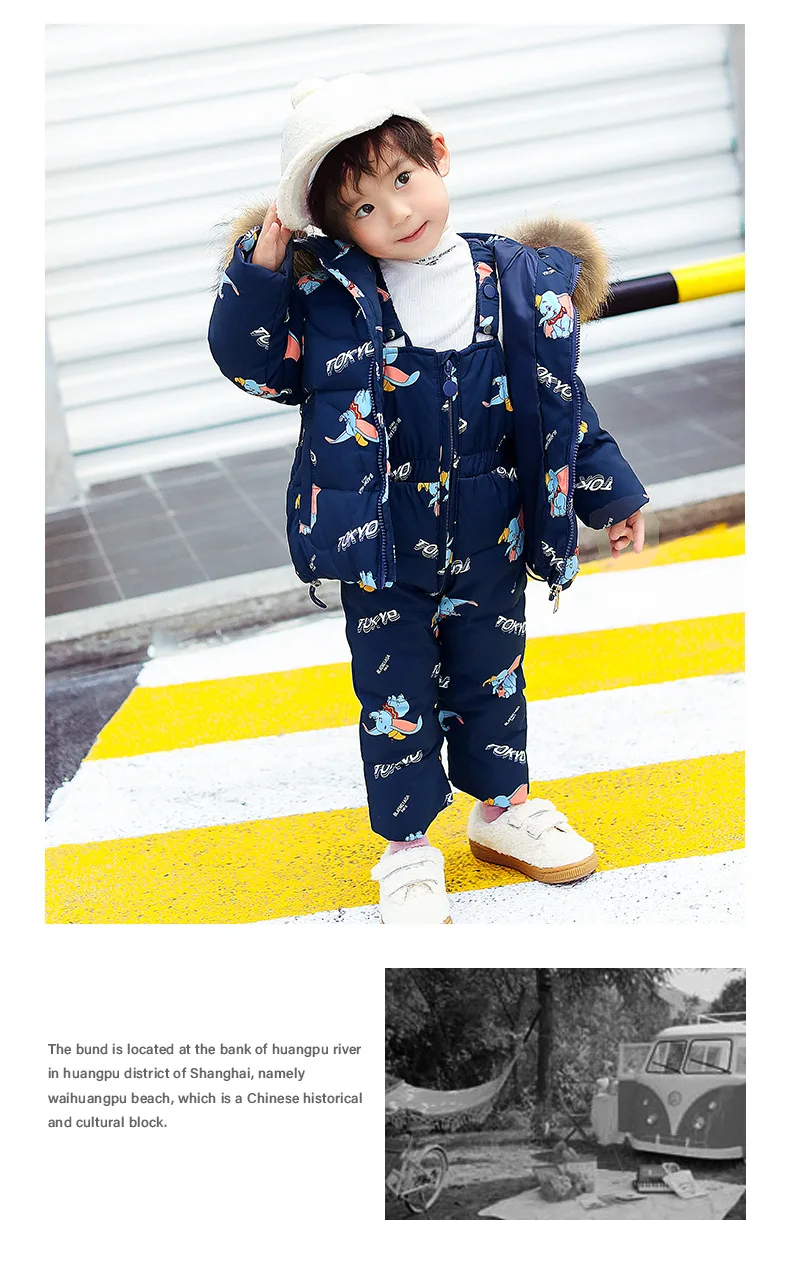 Winter children's down suit Girls pink snow suit Boy ski down suit Baby windproof down jacket+ thick Keep warm down pants