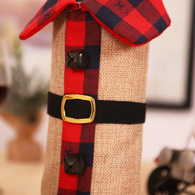 High Quality Nordic Style Linen Plaid Clothes Decorative Christmas Wine Bottle Cover | Дом и сад