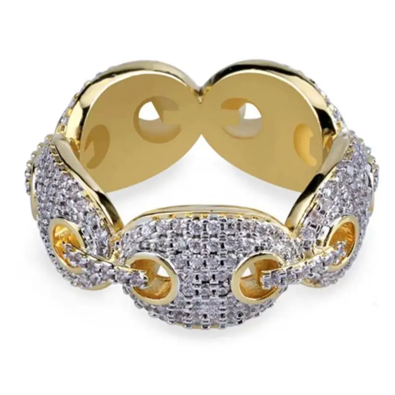 Мужское кольцо с искрящейся цепочкой в стиле хип хоп позолоченное рок для мужчин