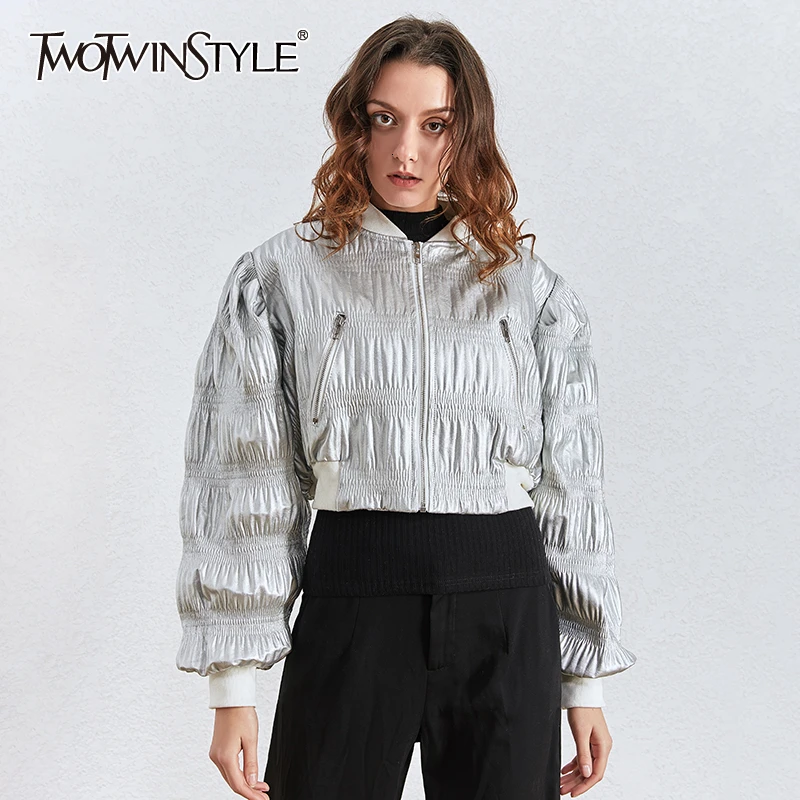 TWOTWINSTYLE повседневные популярные цветные куртки с рюшами женские короткие пальто
