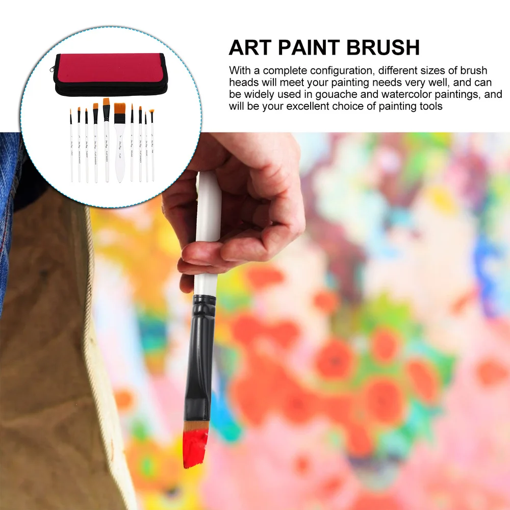 

10pcs Watercolor Oil Paint Brushes Practical Art Painting Hair Brushes