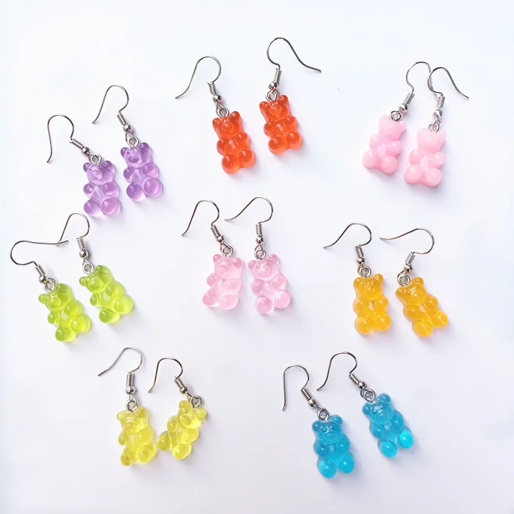 

New Arrival Handmade Gummy Bear Earrings For Women Girl Funny Colorful Transparent Cartoon Bear Drop Earring brincos Jewelry