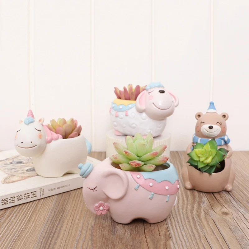 Мультяшные полимерные поделки животные цветочные горшки слон овечка суккулент