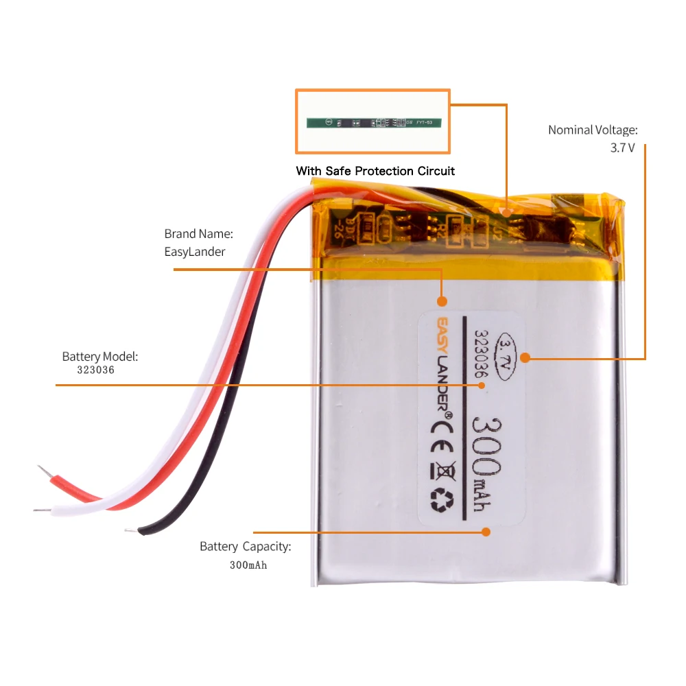 3 линии 323036 3,7 V 300mAh литий-полимерные батареи Подлинная sansa Замена для sansa клип+ MP3-плеер
