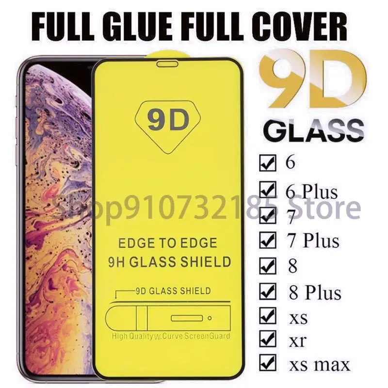 100Pcs 9D Full Glue Tempered Glass For Phone 13 12 pro max/11 Pro/SE 2020/XS MAX/XR/6/7/8 Plus 2.5D Full Covered Glass