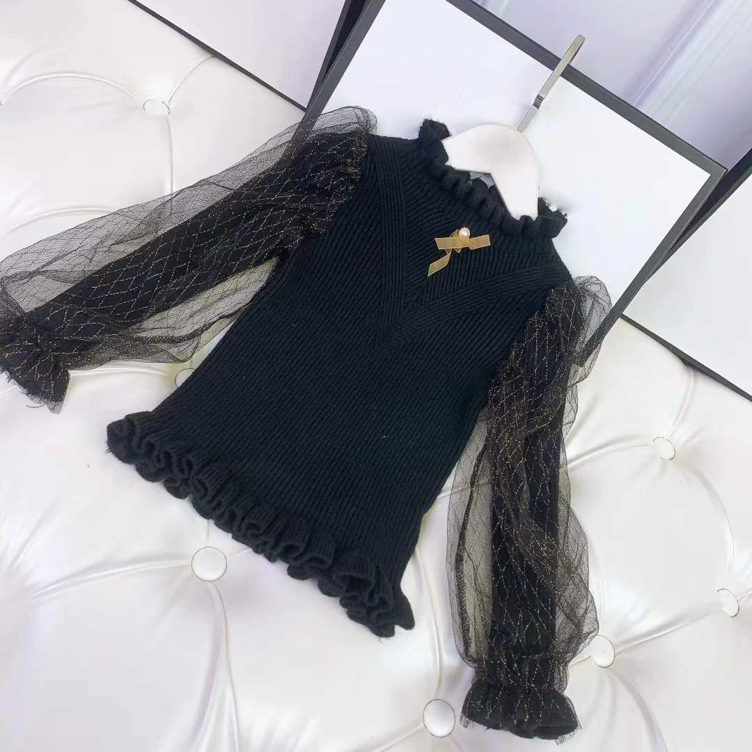 

Высококачественный брендовый вязаный свитер для девочек, нижняя рубашка, осень 2021, новая детская одежда, Детский свитер с длинным рукавом