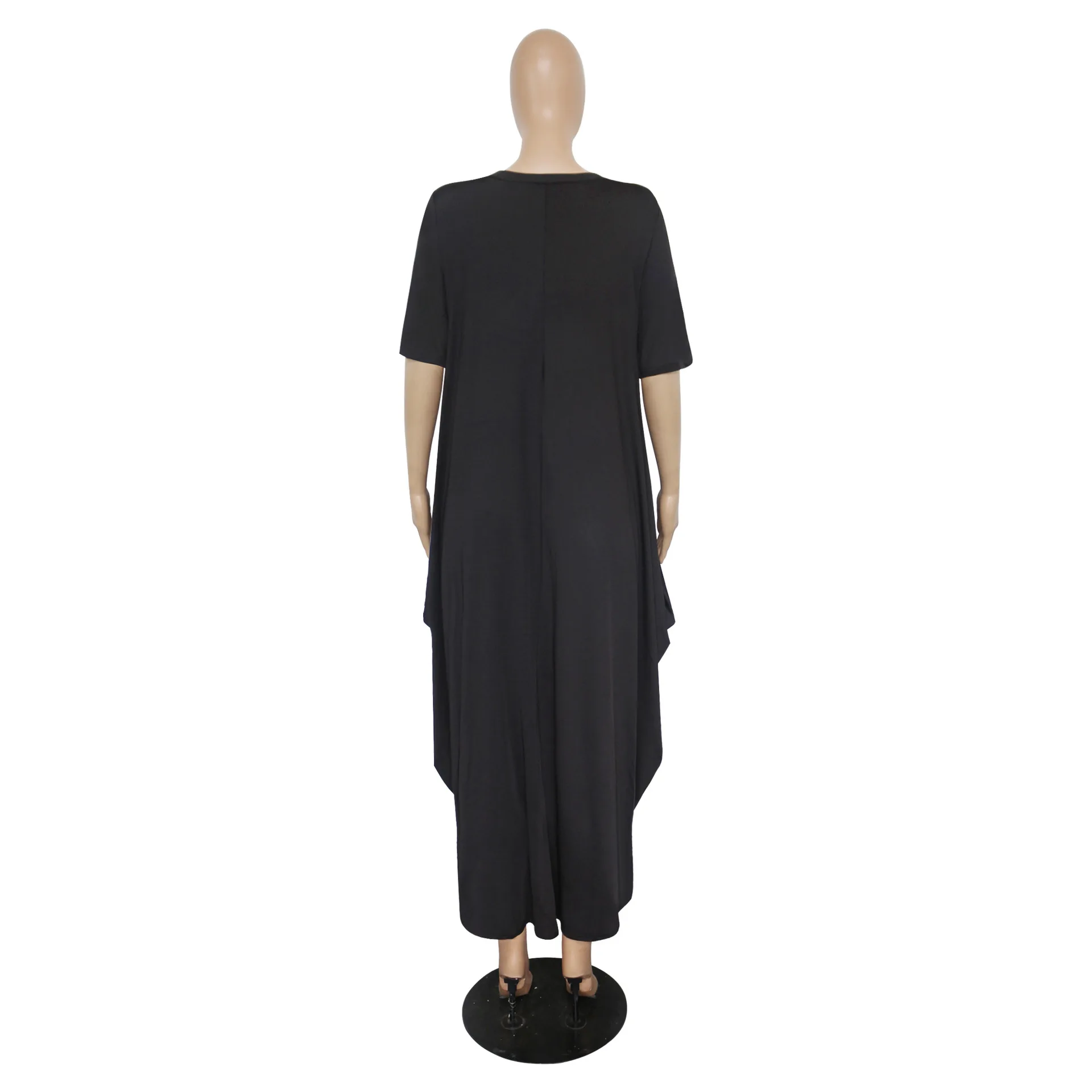 

HAOOHU new summer autumn women o-neck short sleeve mouth print irregular loose maxi dress fashion long dresses vestidos