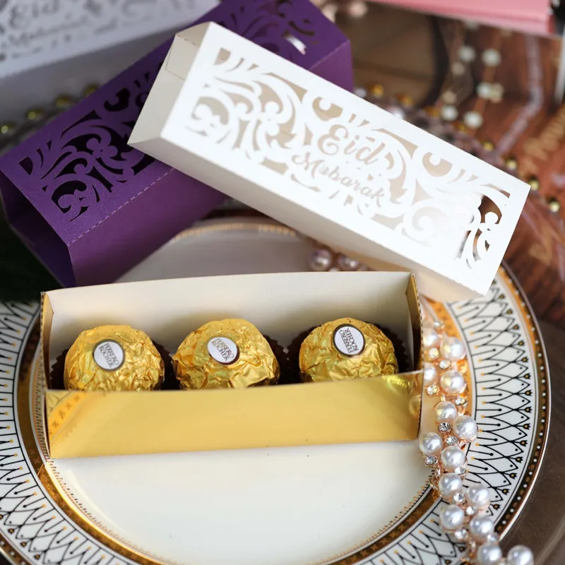 

50PCS Eid Mubarak Box Ramadan Kareem Favor Gift Boxes DIY Candy Box Islamic Muslim Festival Happy Al-Fitr Eid Party Supplies