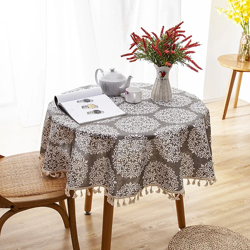 Hydrangea Хлопчатобумажная имитирующая пеньковая скатерть Ins Northern Europe круглая скатерть с принтом кисточек скатерть крышка - Цвет: Hydrangea