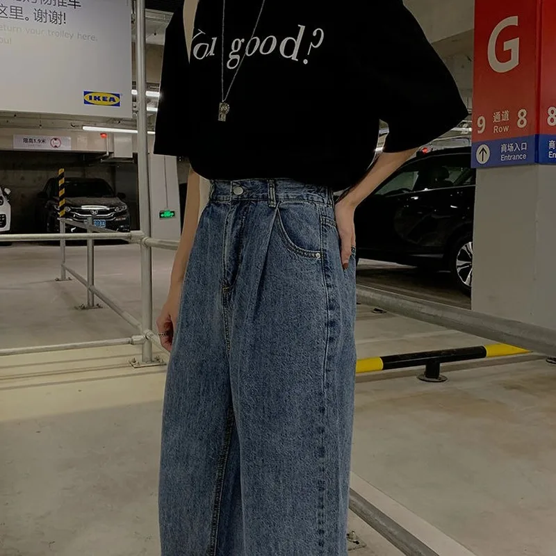 

Jeans Women BF Style Retro High Waist Leisure Denim Teens Wide Leg Trousers Basic College Chic Popular All-match Fall Femme Jean