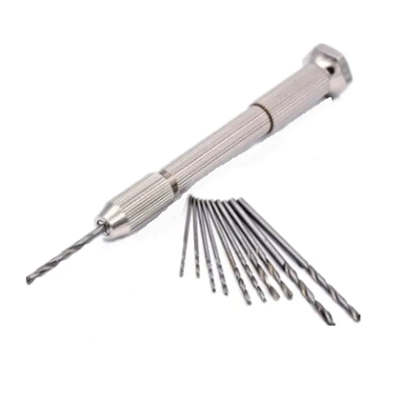 

High Quality Mini Micro Aluminum Hand Drill With Keyless Chuck +10pc Twist Drill Bit Woodworking Drilling Rotary Tools