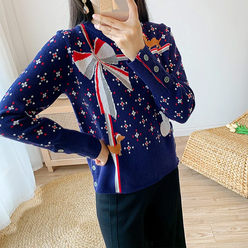 

2020 new cute snowman t-shirt t-shirt T-neck Pullover Sweater T-shirt Christmas knot jacquard top