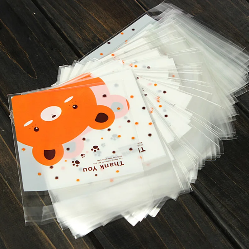 

100pcs Bear Pic. Self Adhesive Cookie Candy Package Gift Bags Cellophane Wedding Birthday