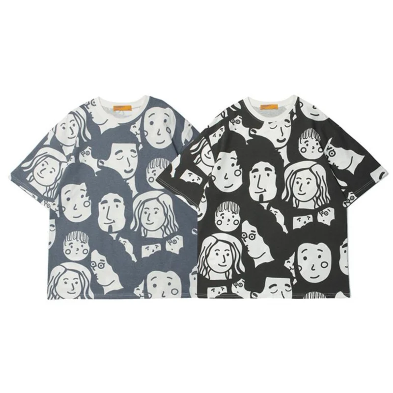 

High Quality Summer Men Tees Fashion New Cartoon Face Full Print Short Sleeve T-Shirt Casual Male Popular Street Loose Young Top