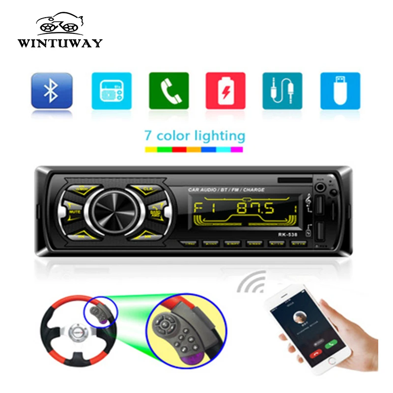 Автомобильное радио WINTUWAY, 1 Din, Bluetooth, автомобильный стереоплеер, телефон AUX, MP3, FM/USB, радиоприемник, пульт дистанционного управления для телефона, автомагнитолы