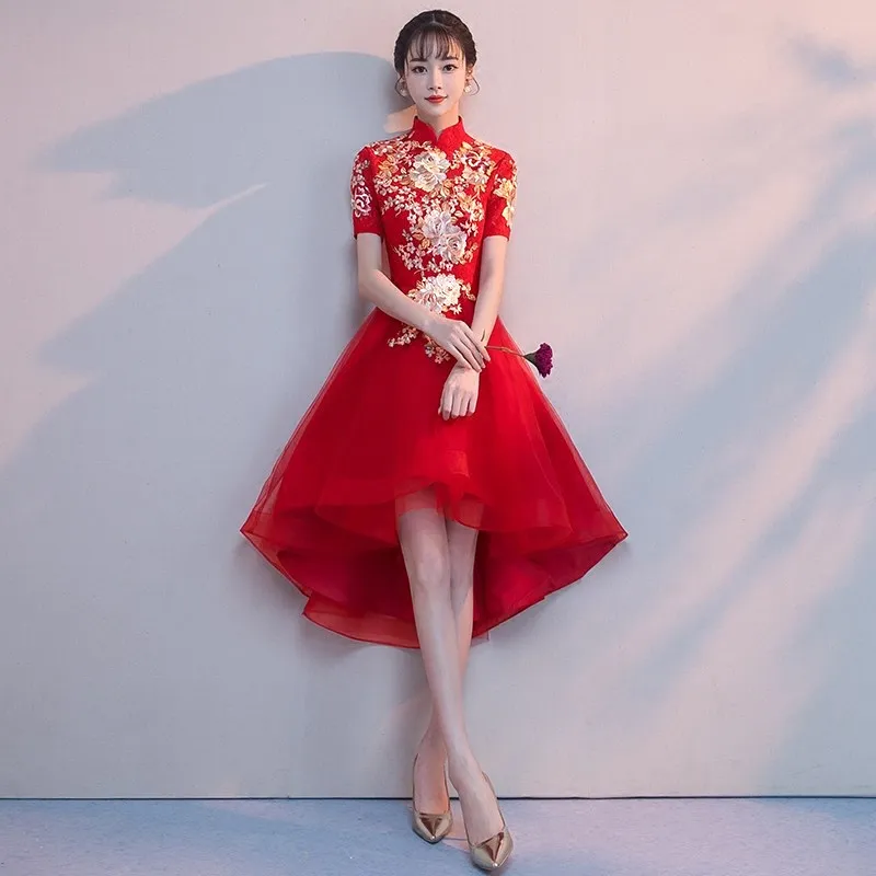 Traditional Chinese Bride Wedding Red Qipao Dress Improved Women Embroidery Flower Cheongsam Vestidos Elegant Slim XS-XXL | Тематическая