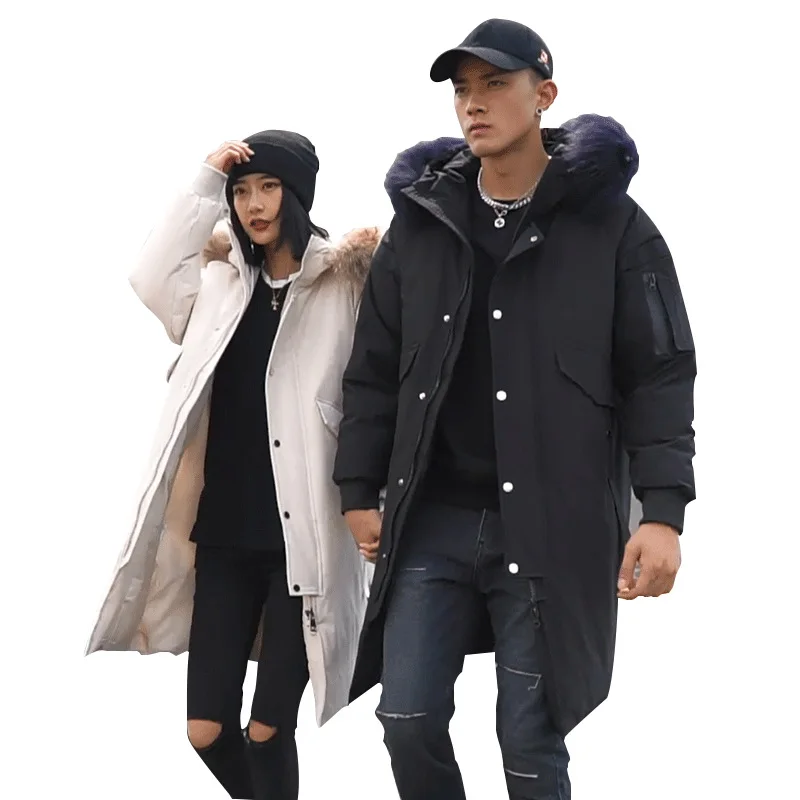 Мужская куртка на белом утином пуху, теплая длинная парка с меховым воротником и защитой от ветра, теплое белое пальто для зимы 2021