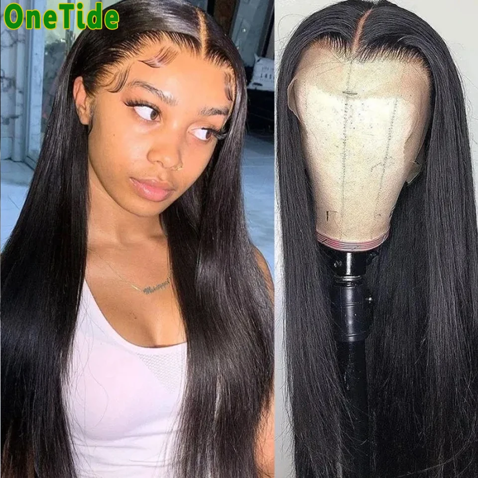 Glueless 30 Inch Lace Front Wig Bone Straight Human Hair Wig Pre Plucked Brazilian T Part Lace Closure Frontal Wigs For Women