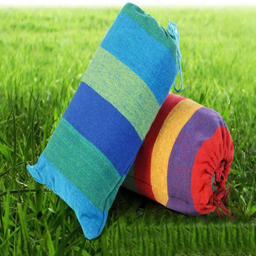 

Portable Hammock Single People Outdoor Garden Sports Home Travel Camping Swing Stripe Canvas Hang Bed Hammock