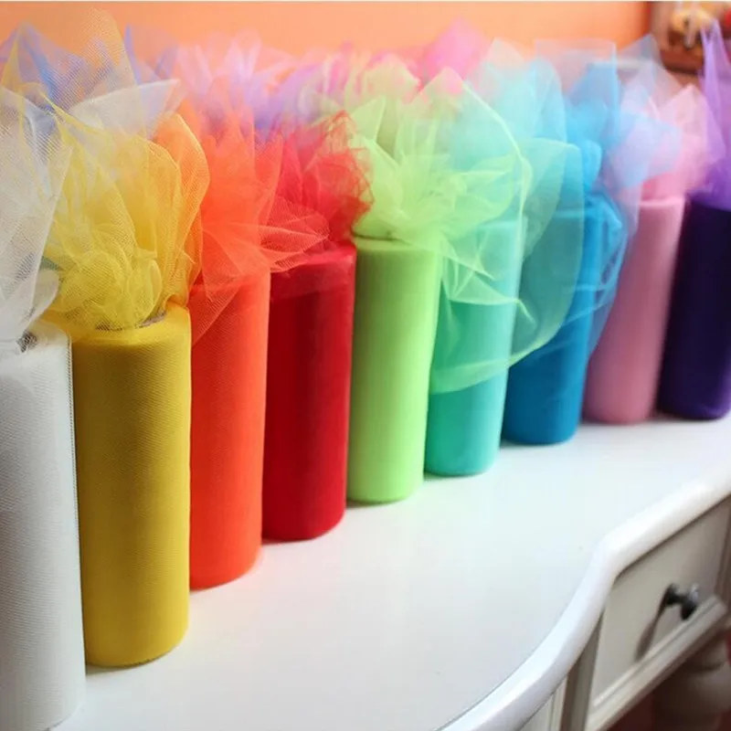 

53 Colors 1Pc 6“X 15 Yard Wedding Table Runner Decoration Yarn Roll Crystal Tulle Organza Sheer Gauze Element Party Favors