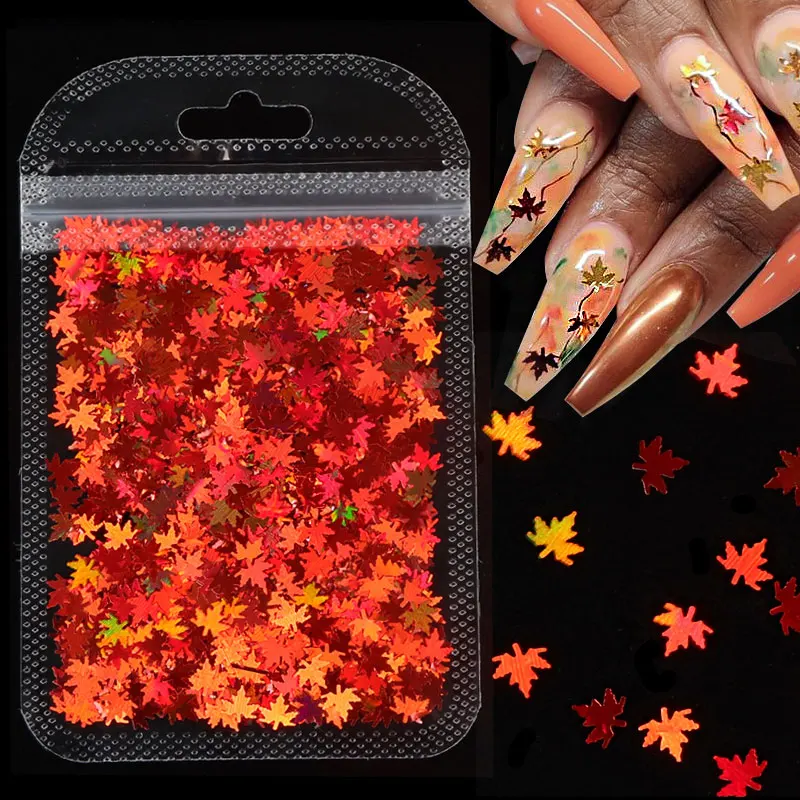 

Holographic Maple Leaf Nails Sequin Laser Leaf Nail Decorations DIY Autumn Manicure Design Professional Nail Supplies