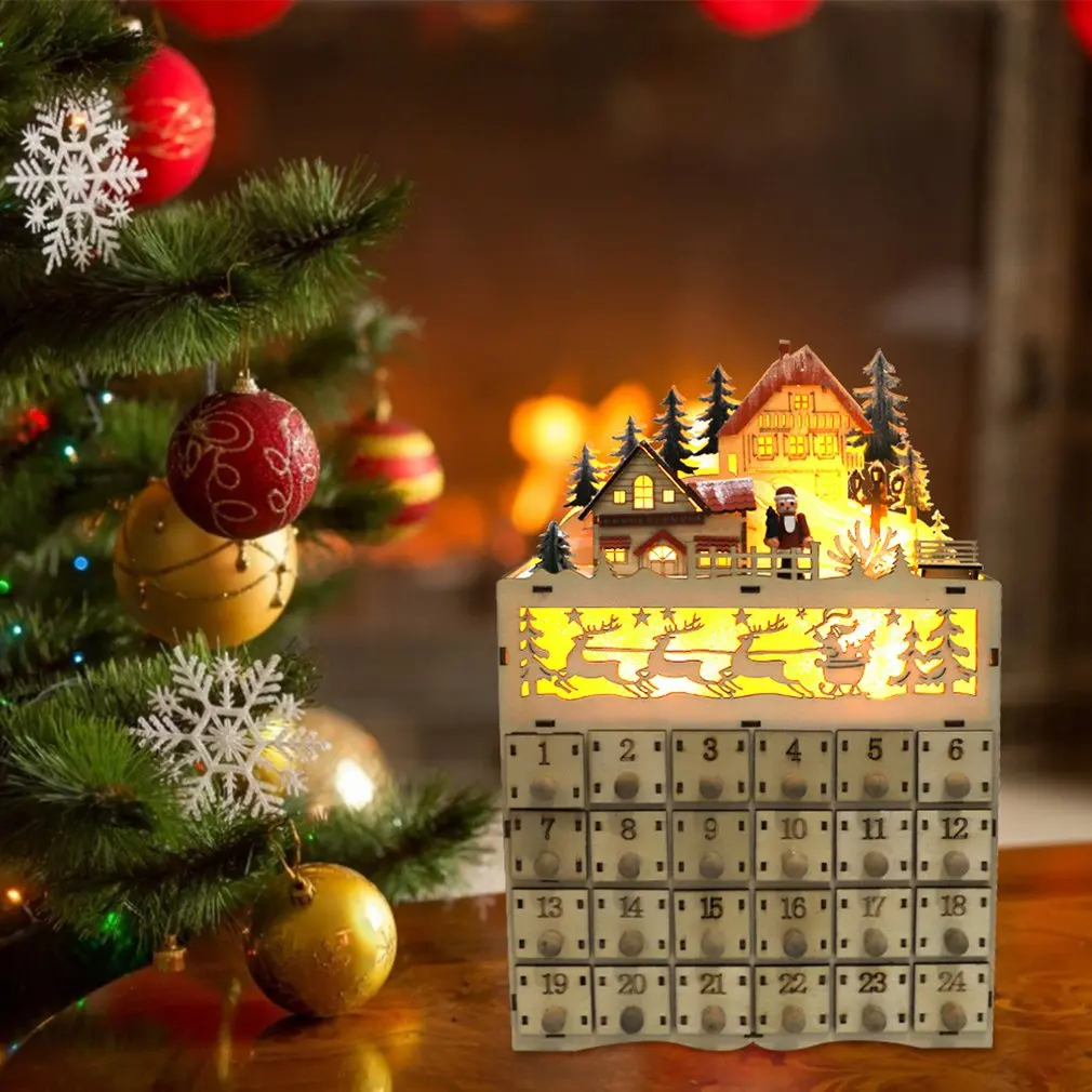 Countdown Calendar Decoration Christmas Wooden Advent 24 Drawers With LED Light | Дом и сад